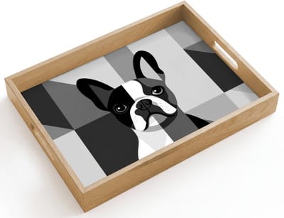 Dienblad hout 40x30 cm - Schootdienblad - Buldog - Zwart - Abstract - Vlakken - Borrelplank rechthoek - Plateau dienbladen