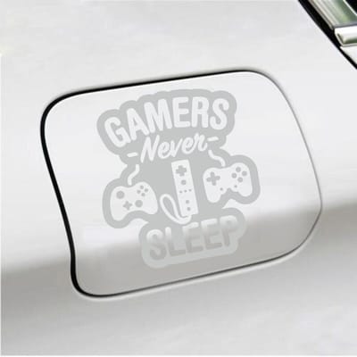 Bumpersticker - Gamers Never Sleep - 12,4 X 11,4 - Licht Grijs