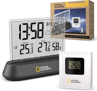 Weerstation Draasloos Binnen/Buiten - Weerstation - Transparant - Draadloze buitensensor - Temperatuur- en vochtigheidsweergave - Voor Thuis