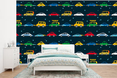 Behang - Fotobehang Patronen - Auto - Ruimte - Kind - Jongens - Kinderen - Kids - Breedte 320 cm x hoogte 240 cm