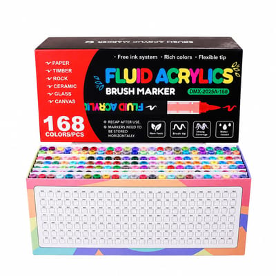 Acrylstiften - 168 kleuren - zachte punt - vloeibare inkt - geschenkdoos