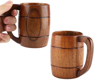 Dailygoods - Houten Bierpul met Handvat - Retro Drinkbeker voor Thuis en Commercieel Gebruik