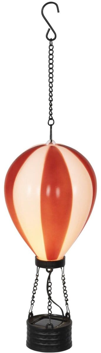 Lumineo solar luchtballon lantaarn - rood - H22 x D10 cm - kunststof - vlam effect - tuinverlichting
