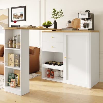 Wishdor 105x39x102 cm draaibaar MDF-kast, 360° rotatie, modulair L-vormig ontwerp met 4 lades, wit