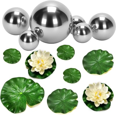 Set van 6 zwemballen voor mini-vijver met lotusbladeren en lotusbloemen