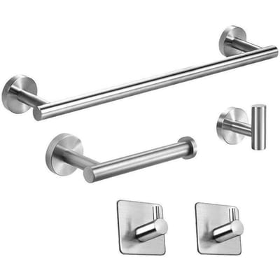 Ensemble d'accessoires de salle de bain, 5 pièces, barre à serviettes, crochets pour Robe, porte-papier toilette, en acier inoxydable 304 argenté