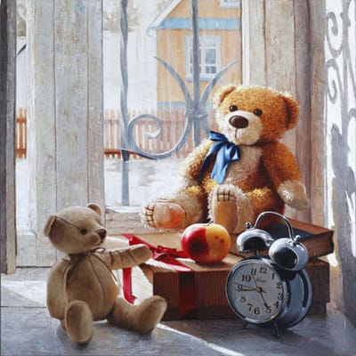 Peinture diamant 5D à faire soi-même, ours en peluche et horloge, broderie diamant, point de croix 20X30CM white