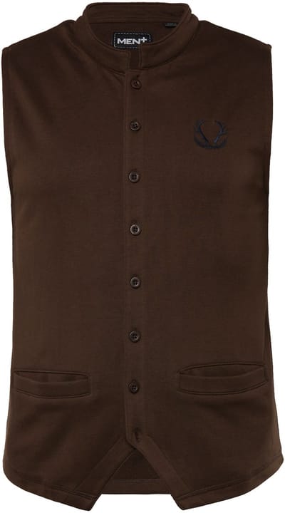 Men Plus - Heren - Klederdracht-gilet sweatstof opstaande kraag - Zwartbruin - Maat 3XL