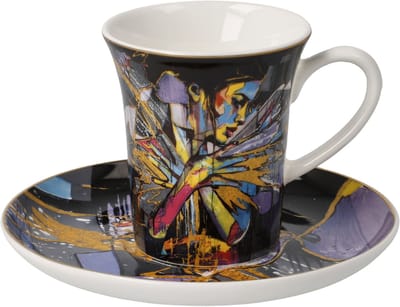 Goebel - Lana Frey | Kop en schotel Espresso Fire in the Belly | Porselein - 12cm - 100ml - 2 stuks