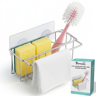 Boncy® Vaatdoekhouder RVS - Aanrecht Organiser - Gootsteen Organizer - Spons & Vaatdoek houder - Sponshouder Rek - Gootsteenorganisers Aanrechtorganizer Aanrechtbakje