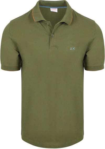 Sun68 Poloshirt Small Stripe Collar Olijfgroen - Maat M - Heren
