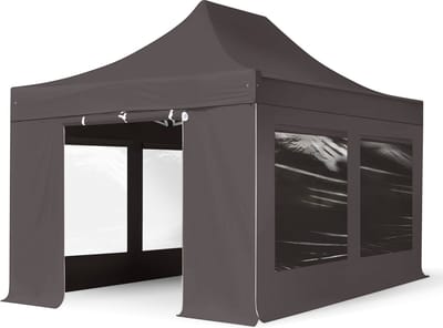 3x4,5 m Easy Up partytent Vouwpaviljoen met zijwanden (4 panorama), PROFESSIONAL alu 40mm, donkergrijs