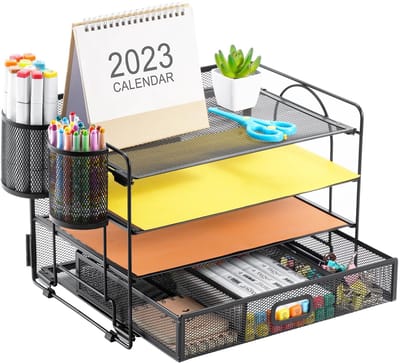 Unyqoos® Bureau-organizer met Meerdere Lagen en Pennenhouder voor Thuis en Kantoor