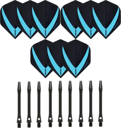 3 sets (9 stuks) Super Sterke – Aqua - Vista-X – darts flights – inclusief 3 sets (9 stuks) - medium - Aluminium - zwart - darts shafts