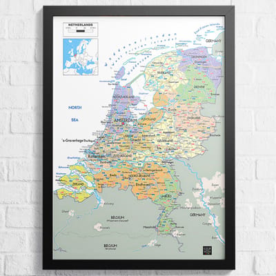Poster Nederland Kaart - A2+ 43 x 61.5 cm – Nederlandse Kaart Poster – Provincies en Plaatsnamen – Geschikt om in te lijsten