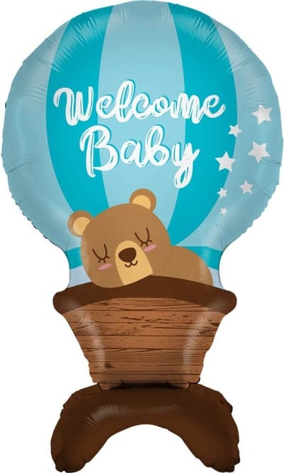 Welcome Baby folieballon blauw staand, 97 cm