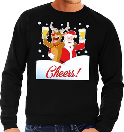 Foute kersttrui cheers met dronken kerstman zwart voor heren S