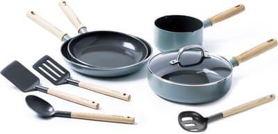 GreenPan Mayflower Koekenpannenset 9-delig - 13/20/24cm - 1.6/2.6L - PFAS-vrije antikleeflaag - Pannenset inductie - Keramische pan - Niet ovenbestendig - Koudgrepen - Met glazen deksel - Blauw
