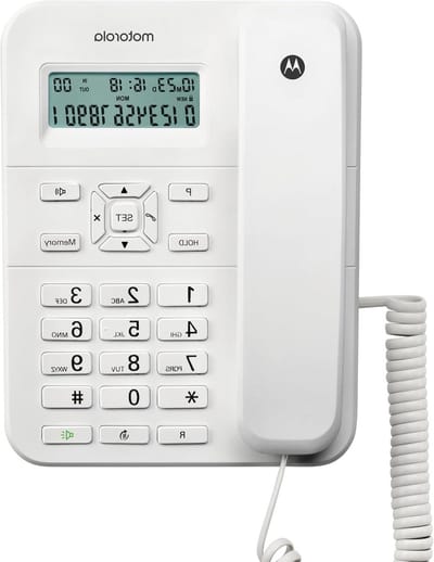 SnelShoppen - Landline telefoon met handsfree, 10 geheugentoetsen, muziek in wacht, en nummerherkenning - Wit - Ideaal voor thuis en kantoor