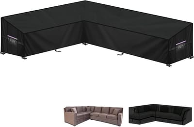 Famanu - Tuinmeubelhoes L-Vorm Afdekhoes voor Tuinmeubelen Waterdichte Rotan Hoekbankhoes Buiten Tuinbankhoes Lounge Afdekking Beschermhoes voor Hoekbank met Ventilatieopeningen, 190x280x90x80/60cm