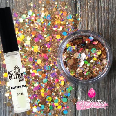 GetGlitterBaby® - Biologische / Biologisch afbreekbare Gouden Chunky Festival Glitters voor Lichaam en Gezicht Jewels / Biodegradable Face Body Glittergel - Goud en Glitter Gel HuidLijm