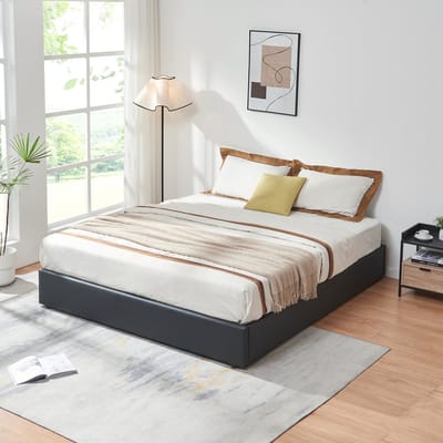 Tweepersoonsbed Nola met bedbodem kunstleer 200x160 cm zwart [en.casa]