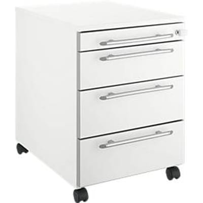 Schäfer Shop  Select Verrijdbaar ladeblok MOXXO IQ 1233, ronde handgrepen, 1 materiaallade, 3 schuifladen, B 432 x D 580 x H 595 mm, afsluitbaar, wit