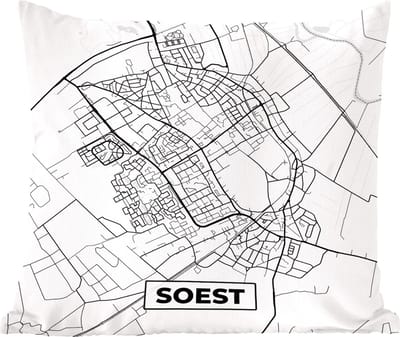 Sierkussens - Kussentjes Woonkamer - 60x60 cm - Kaart - Soest - Zwart - Wit