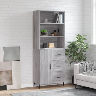 vidaXL - Hoge - kast - 69,5x34x180 - cm - bewerkt - hout - grijs - sonoma - eikenkleurig