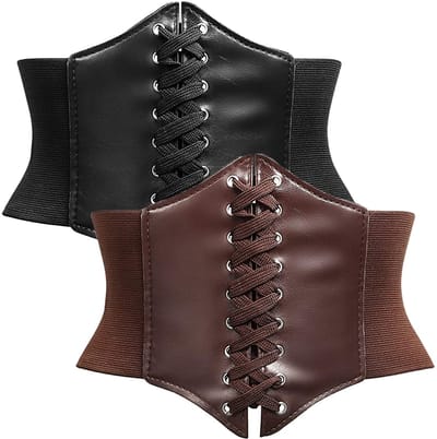 Dailygoods- Corset Dames - Tailleband Elastiek - Corset Riem - PU Leer - Zwart/Bruin - 70cmx12cm