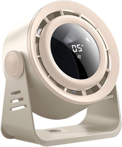 Tafelventilator - Bureauventilator - Wandventilator - Ventilator met digitaal display - Stil - Oplaadbaar - Vijf windsnelheden - Voor kantoor, slaapkamer en op reis - Krachtig - Melkthee wit