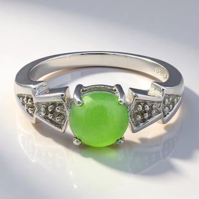 Cavill - Zilveren Ring - 925 Sterling Zilver - Keizerlijk Chrysopraas 0 64 ct Ronde Cabochon Groen - Modern Elegant Ontwerp Maat 17
