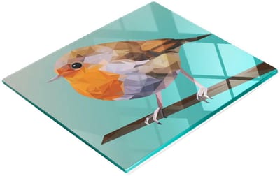 Multifunctionele decoratieve snijplank van gehard glas voor in de keuken, Robin-motief, 60x52 cm