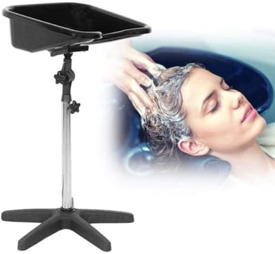 Thuys - Haarwasbak Zwart - Verstelbare Mobiele Wasbak voor Haar - met Afvoerslang - voor Thuis en Salon