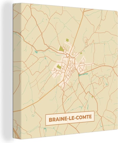 Canvas Schilderij Vintage - Plattegrond - Kaart - Stadskaart - Braine-le-Comte - 20x20 cm - Wanddecoratie