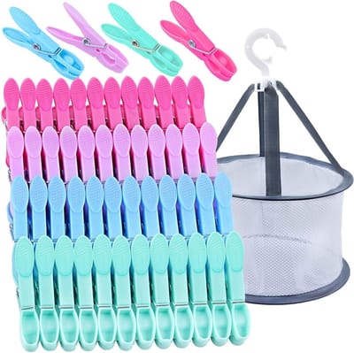 48 Stuks Kleurige Wasknijpers met Mand, Windbestendige Kledingknijpers voor Waslijnen, Plastic Kledingclips en Sokkenclips