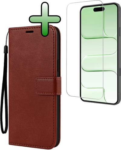 Hoesje Met Screenprotector - Geschikt voor Apple iPhone Air - Luxe Pasjeshouder - Bookcase Portemonee - Flip Case - Kunstleer Book Case - Flipcase - Book Cover - Walletcase - Portemonneehoes - Bruin