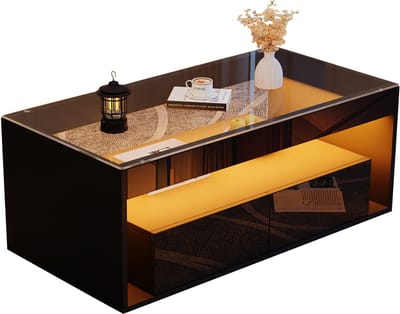 Rechthoekige Salontafel Zwart - Moderne Led Salontafel - Met 2 Lades - App Bediening - Gehard Glazen Blad - Voor Woonkamer - 100x50x40 cm - Zwart