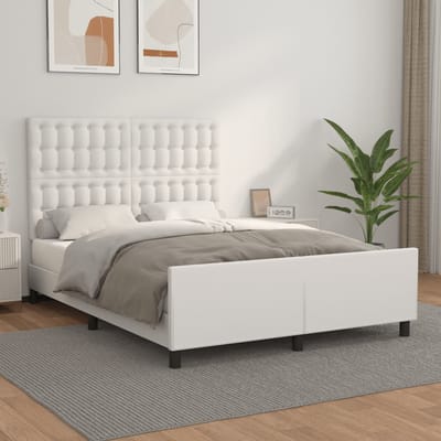 vidaXL - Bedframe - met - hoofdbord - kunstleer - wit - 140x190 - cm