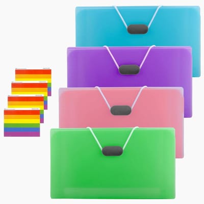 Set van 4 Kleurrijke Pocket Binders voor Documenten, A6 Organiser met 13 Compartimenten voor Facturen, Coupons en Vouchers
