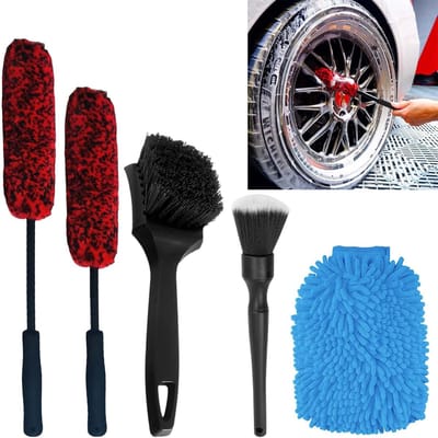 Wielborstel Kit - 5PCS Auto Detailing - Wielreinigingsborstel - Microfiber Velgenborstel - Auto Schoonmaakhandschoenen