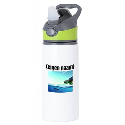 Hacebo® - schildpad in de zee met eigen naam waterfles met rietje groen - Schildpad - schildpad liefhebbers - iemand die houdt van schildpadden - verjaardag - cadeau - kado - geschenk - water fles - 650ML