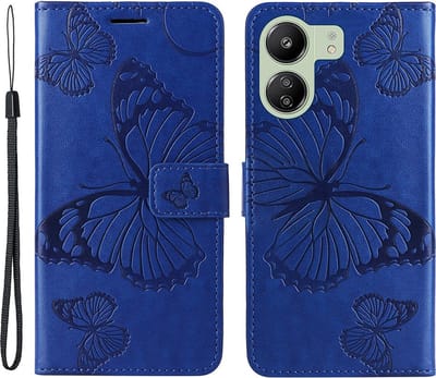 Coverup Hoesje - Geschikt voor Xiaomi Redmi 13C / Poco C65 Hoesje - Coverup Vlinders Book Case - Blauw