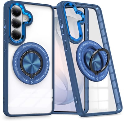 Magsafe Hoesje Geschikt voor Samsung Galaxy S26 hoesje Transparant Blauw - Met kickstand Draaibare Ring Houder