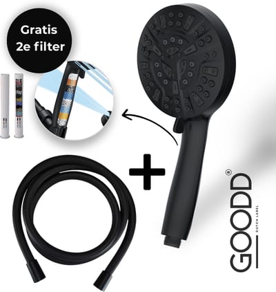 GOODD® - Douchekop - Handdouche - 2 Filters - Douchekop met slang - Zwart - 10 Standen - Regendouche