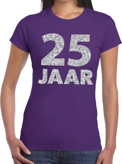 25 jaar zilver glitter verjaardag t-shirt paars dames - verjaardag / jubileum shirts XS