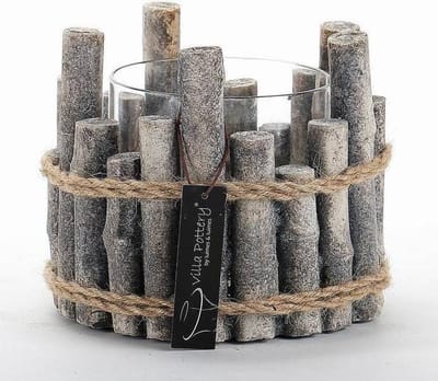 Grijze Pot Nepal 18x16 cm Beton Bamboe Oosterse stijl met Windlicht Glas