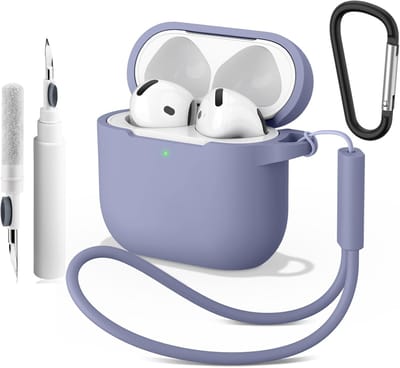 Silicone Hoesje voor AirPods 4 (2024) - Met Reinigingspen - Carabiner - Draad - 2mm Dunne Hoes - Schokbestendig - Krastbestendig - Beschermende Hoes - 4-in-1 Kit Accessoires voor AirPods 4e Generatie