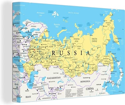 Canvas Wereldkaart - 60x40 - Wanddecoratie Illustratie van een deel van de wereldkaart met Rusland
