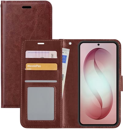 Hoesje - Met Pasjeshouder - Geschikt voor Samsung Galaxy S26 - Luxe Bookcase Portemonee - Flip Case - Kunstleer Book Case - Flipcase - Book Cover - Walletcase - Portemonneehoes - Bruin